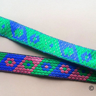 Pink, Blue And Green Trim With Floral Embroidery, Approx. 20mm Wide